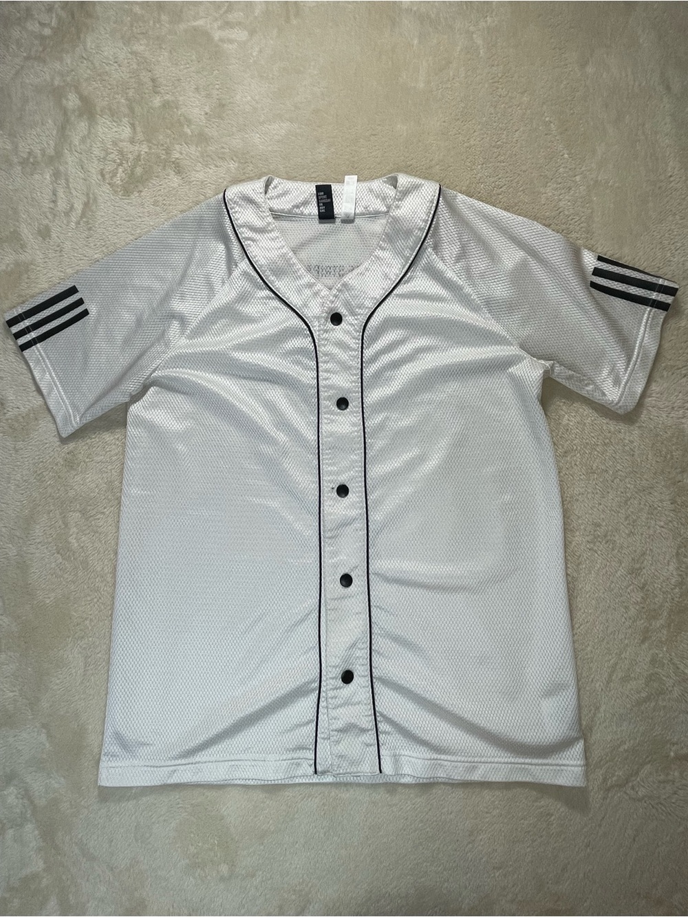 Adidas Sport Jersey Men Medium Three Stripe Life Black White Snap Button DU2547